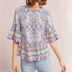 Anthropologie Kachel LaRue Silk Printed Swing Top Paisley Blouse size 6